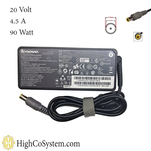 شارژر لپ تاپ 20V 4,5A (90W)  LENOVO سرفیش گرد